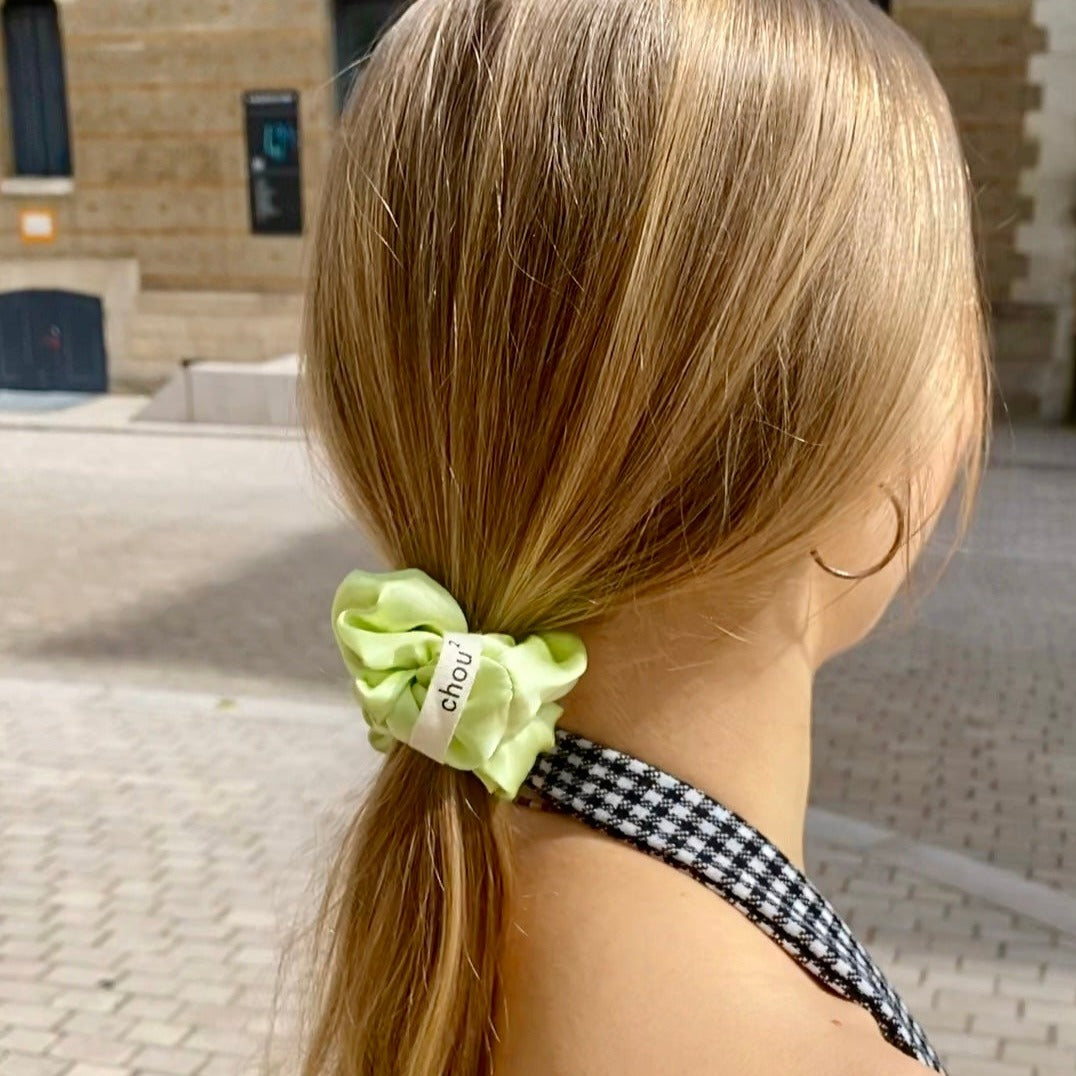 chouchou soie vert anis