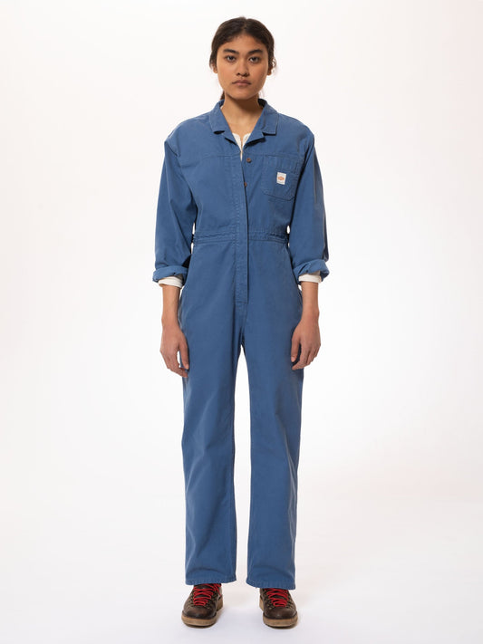 Combinaison style workwear bleue en coton bio - freya boiler suit french twill denim