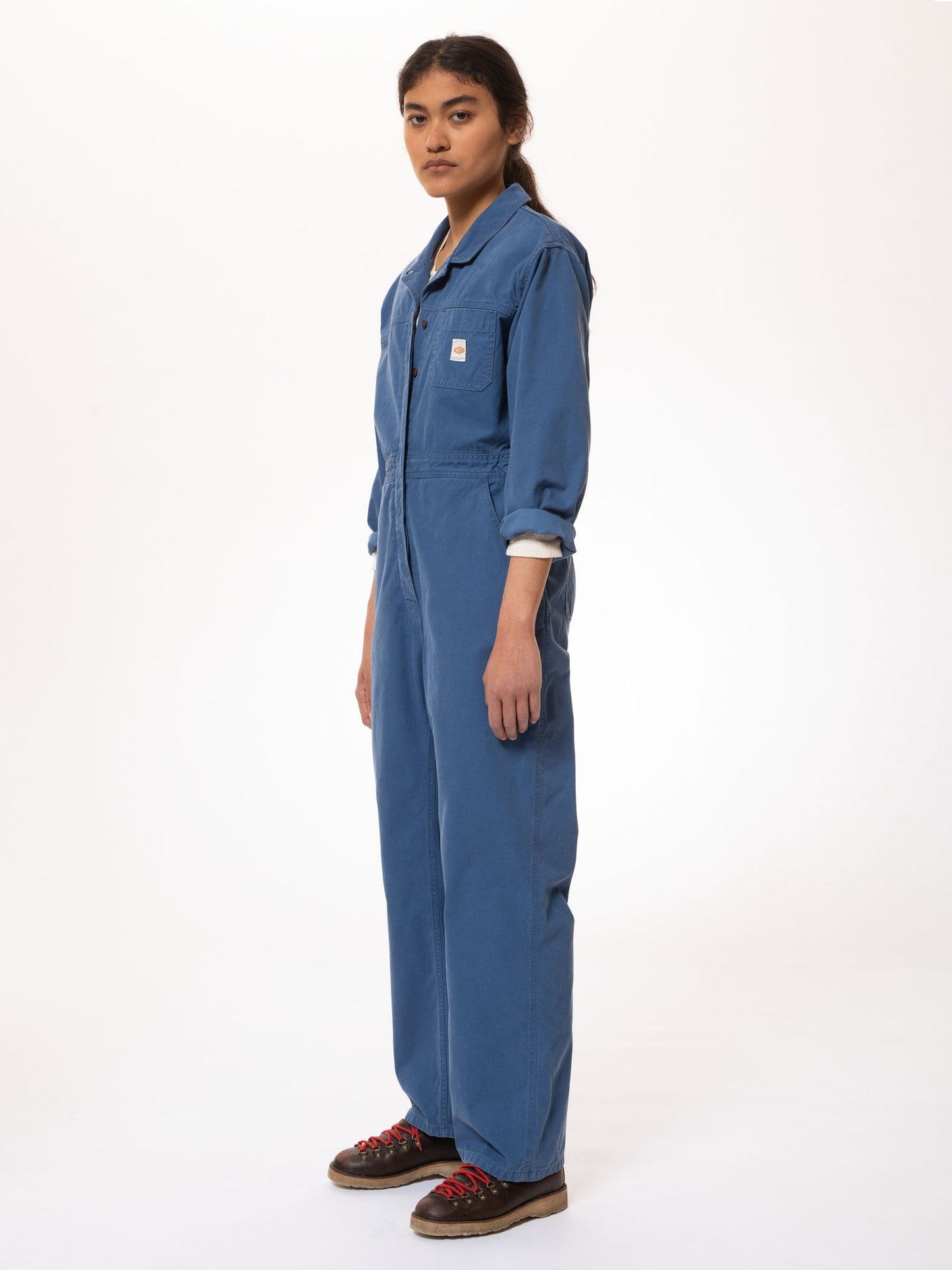 Combinaison style workwear bleue en coton bio - freya boiler suit french twill denim