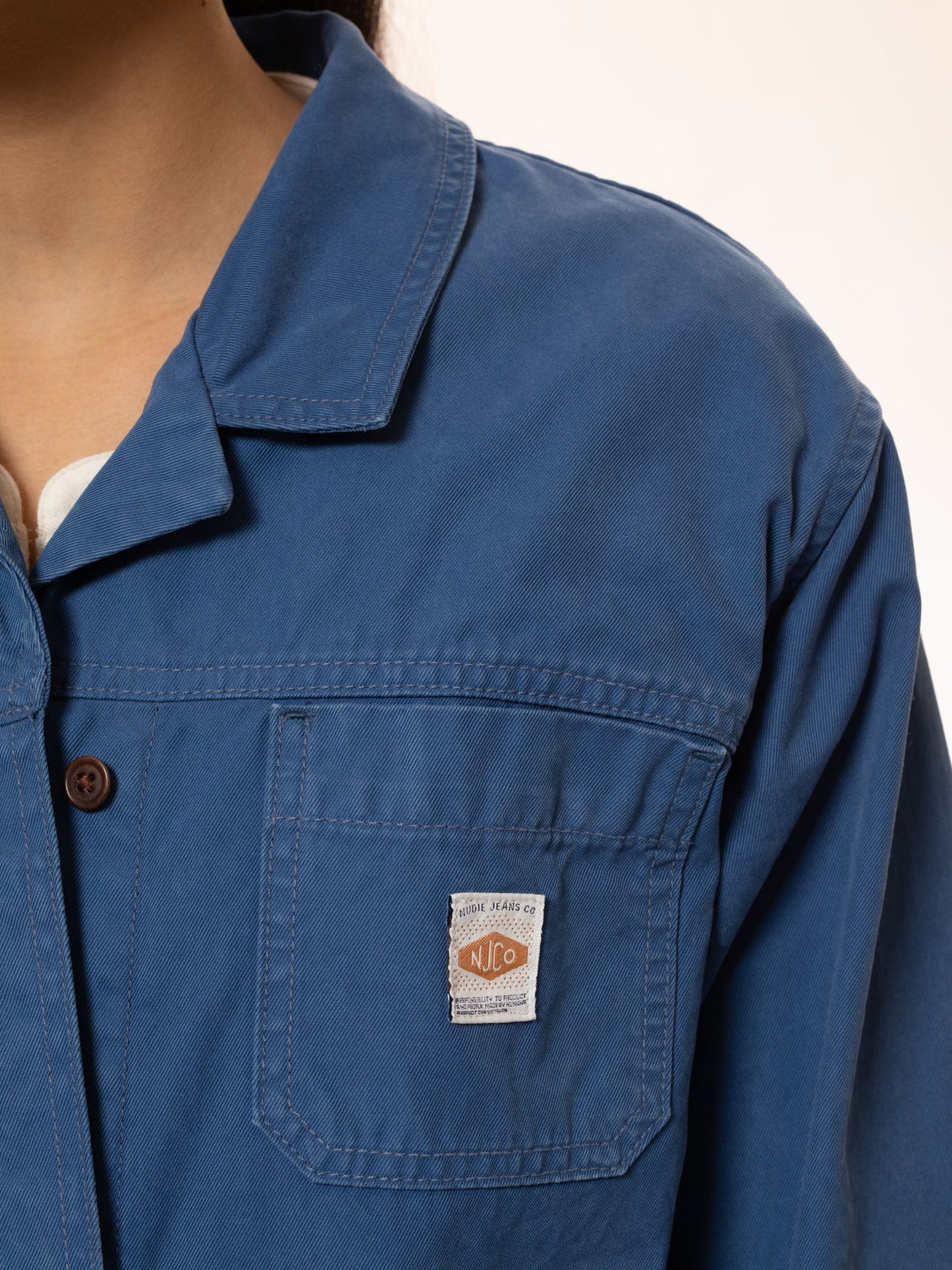 Combinaison style workwear bleue en coton bio - freya boiler suit french twill denim