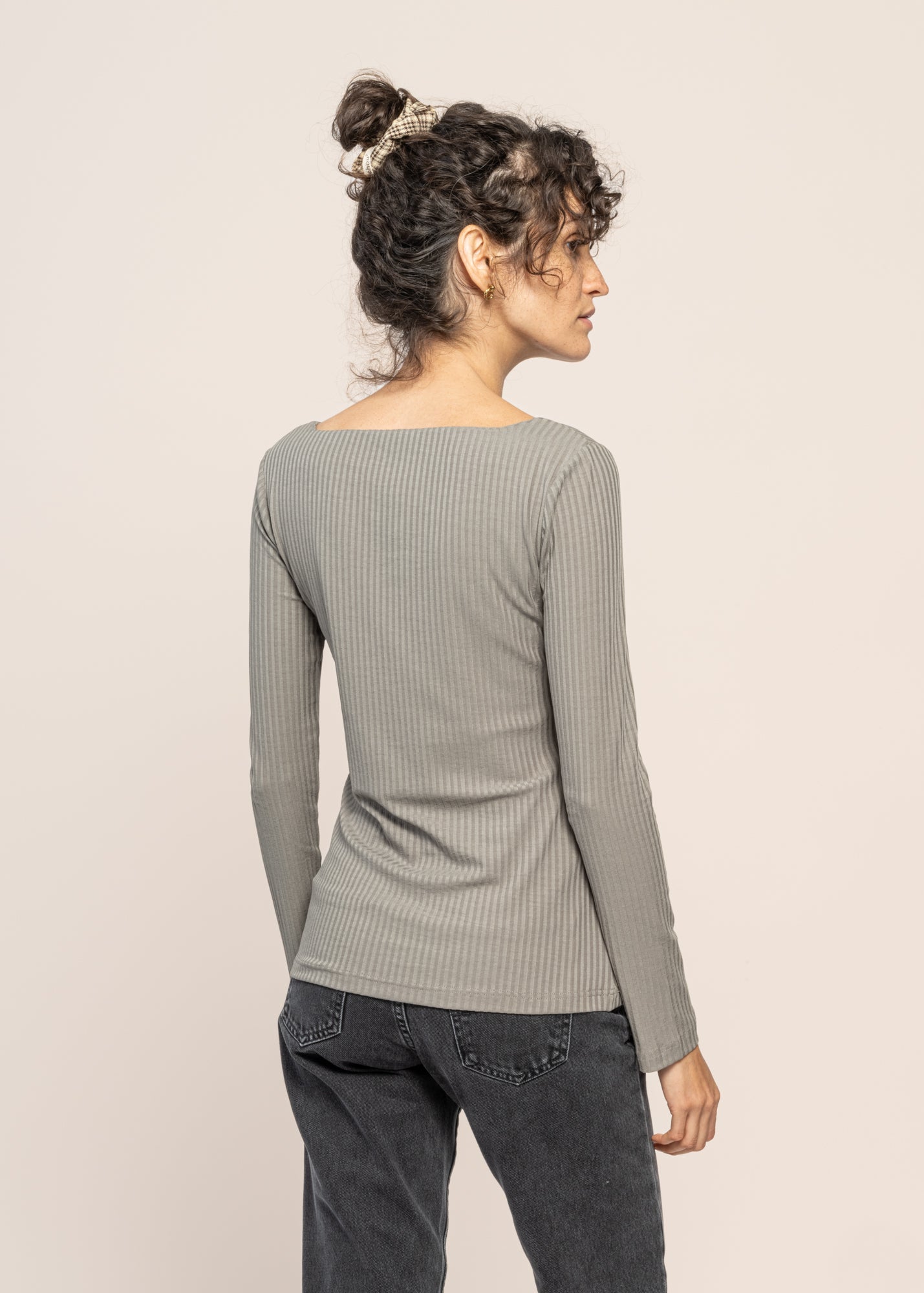 T-shirt côtelé manches longues en tencel | vert "fria sea spray"
