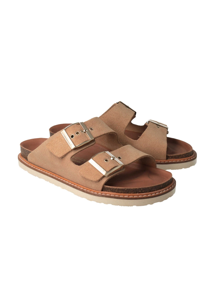 Sandales en cuir suède certifié | Beige "hawaii velour almond"