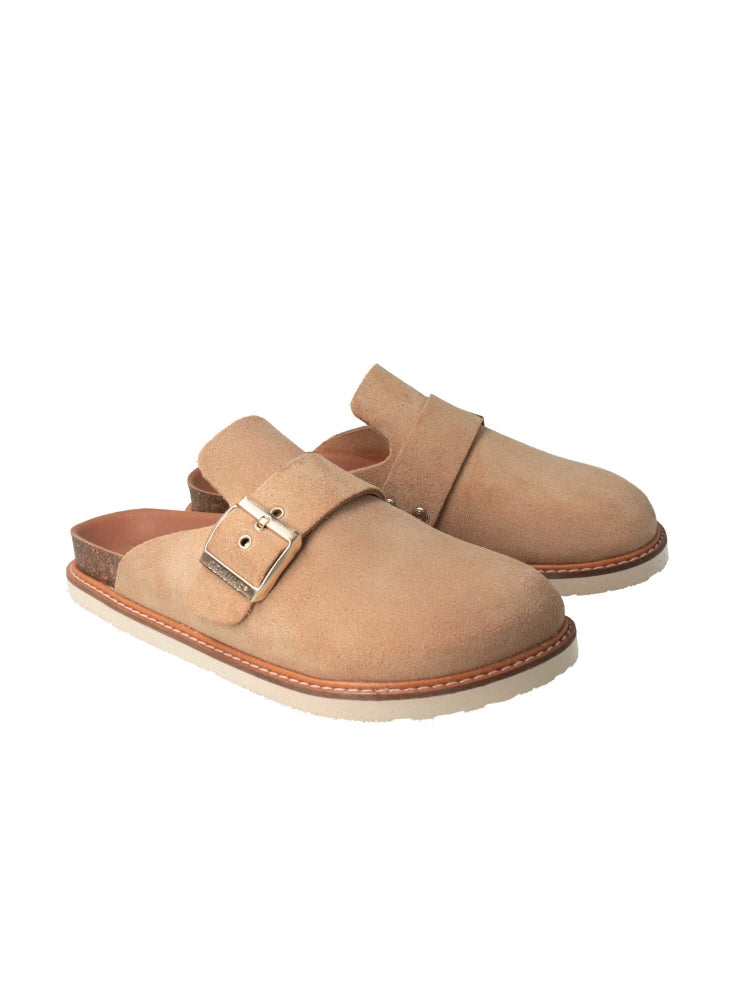 Sabots en cuir suède certifié | Beige "izar velour almond"
