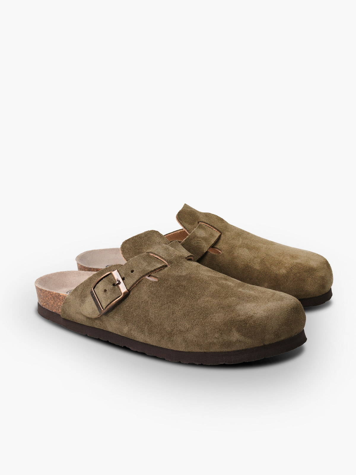 Sabots en cuir certifié | marron "riva velour kaki"