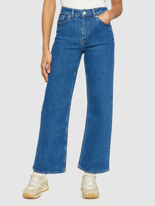 Jean droit en coton bio | bleu "gale straight mid-rise medium blue 5-pocket jeans"