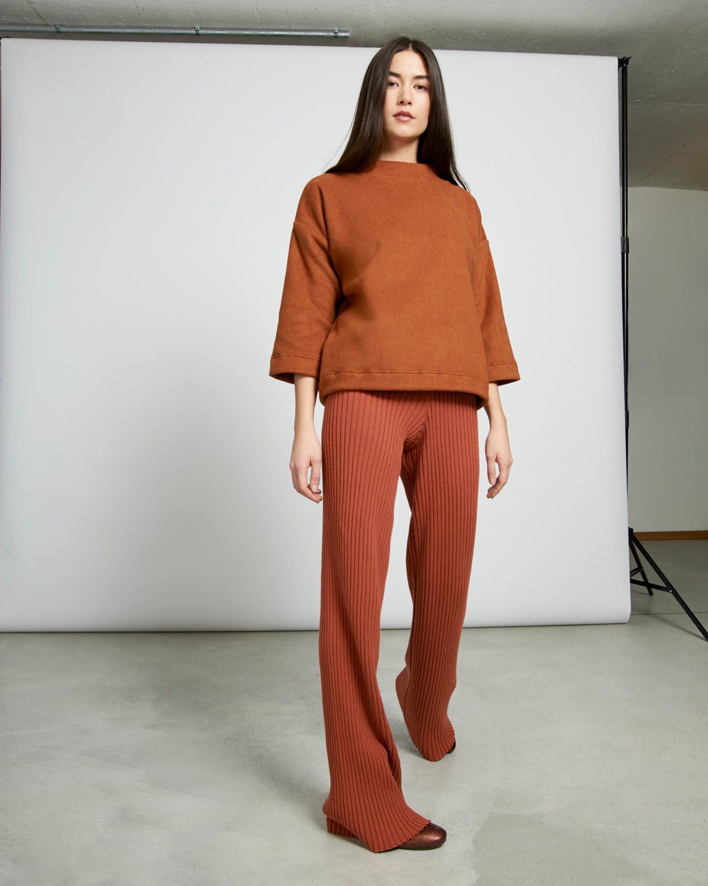 Pull ample manches 3/4 terracotta en coton bio - Ganymed