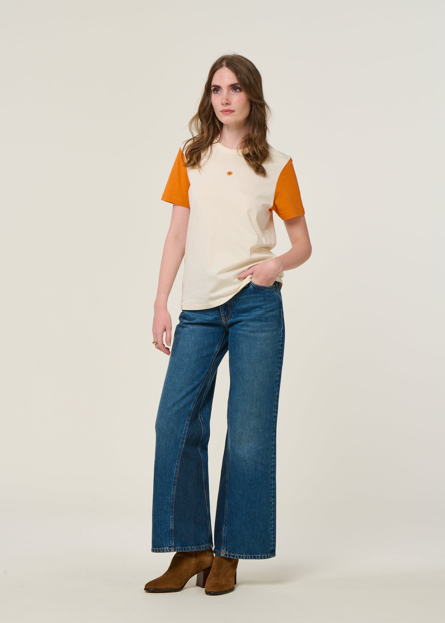 T-shirt en coton bio | bicolore "spectre - blanc/orange"