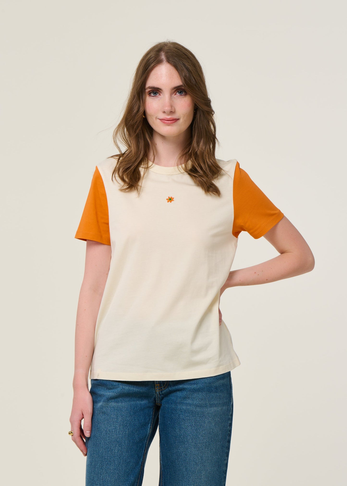 T-shirt en coton bio | bicolore "spectre - blanc/orange"
