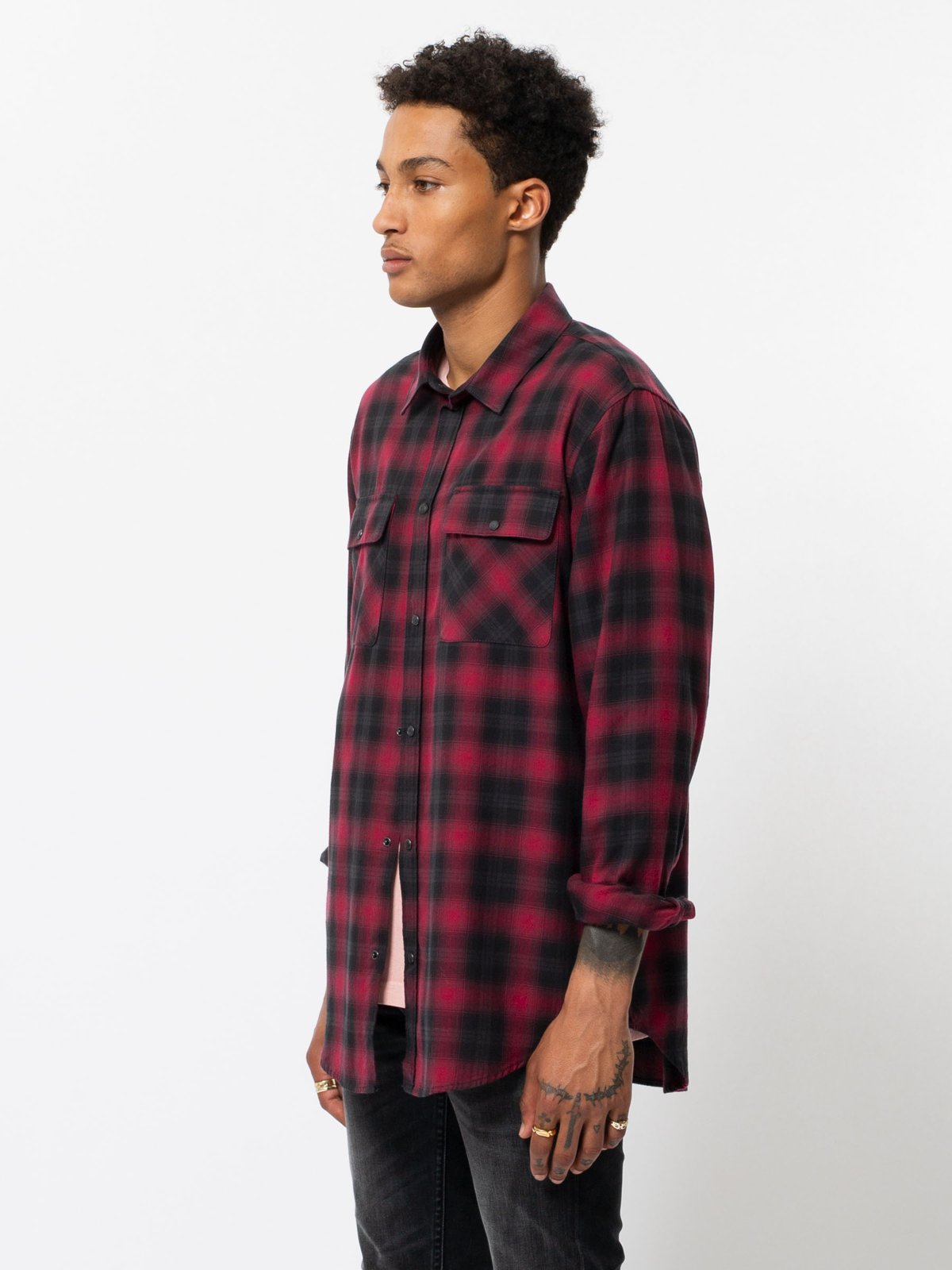 Chemise à carreaux rouge et noire en coton bio - gabriel