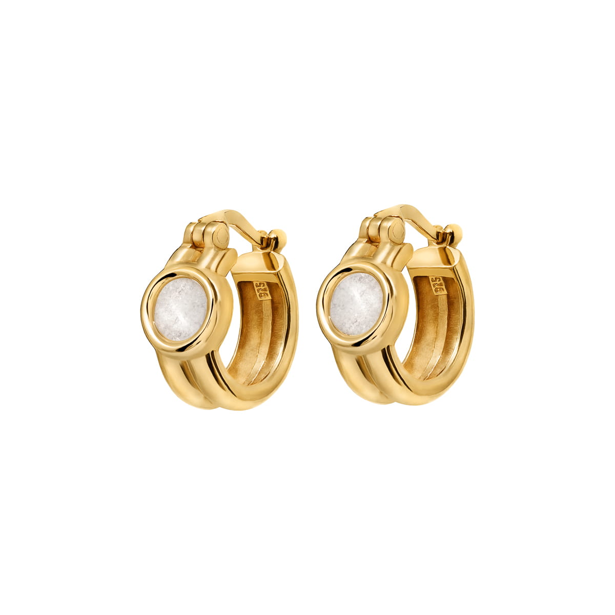 Boucles d'oreilles en argent plaqué or avec pierre en cristal de montagne - hoop earrings ane crystal gold