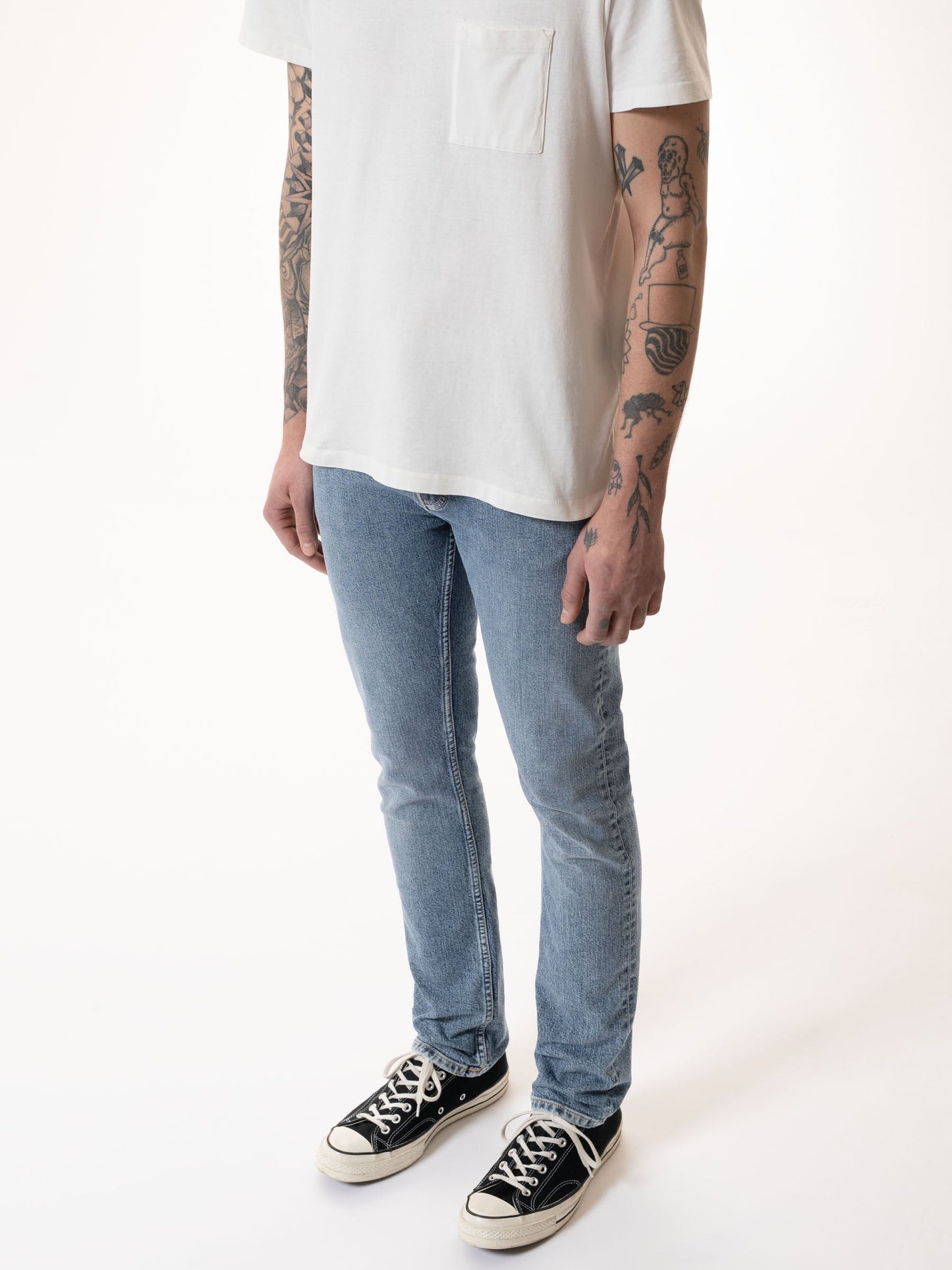 Jean slim bleu clair en coton bio - grim tim broken faded