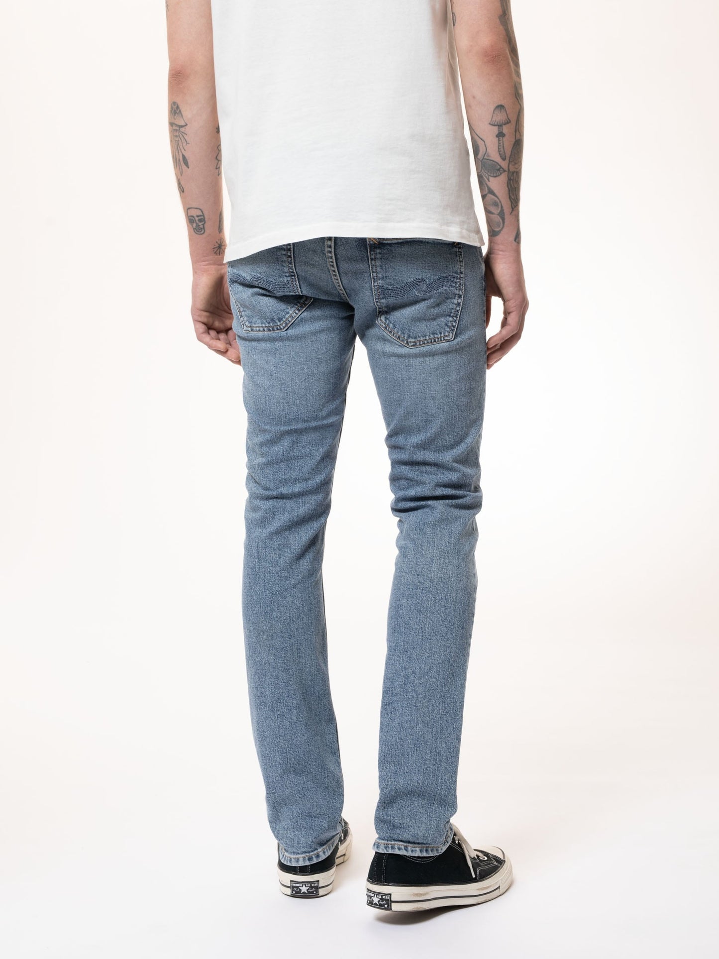 Jean slim bleu clair en coton bio - grim tim broken faded