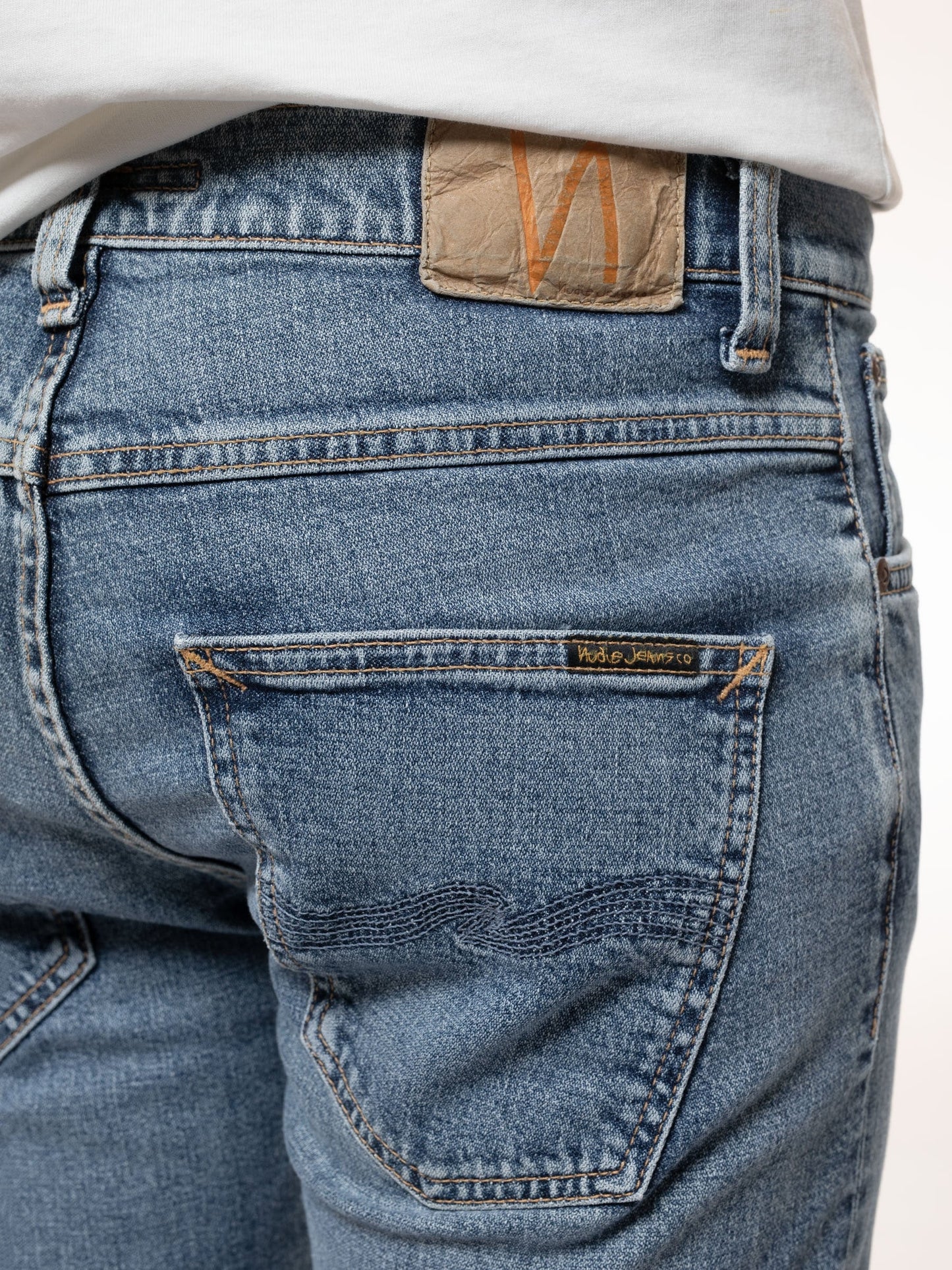 Jean slim bleu clair en coton bio - grim tim broken faded