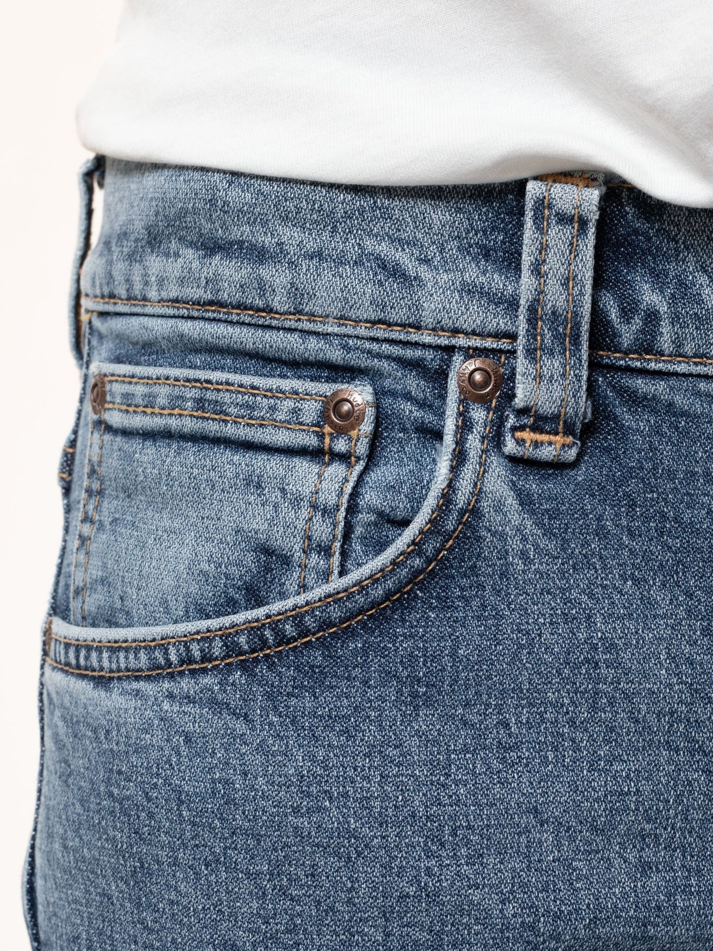 Jean slim bleu clair en coton bio - grim tim broken faded