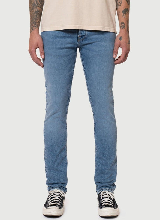 Jean slim bleu clair en coton bio - grim tim worn pale blue