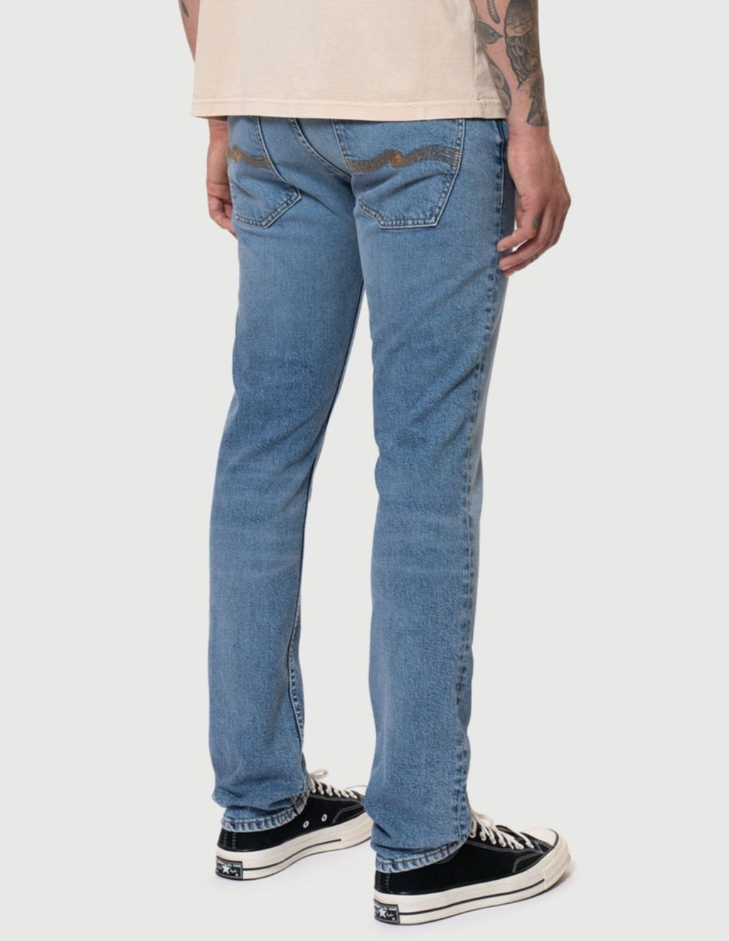 Jean slim bleu clair en coton bio - grim tim worn pale blue