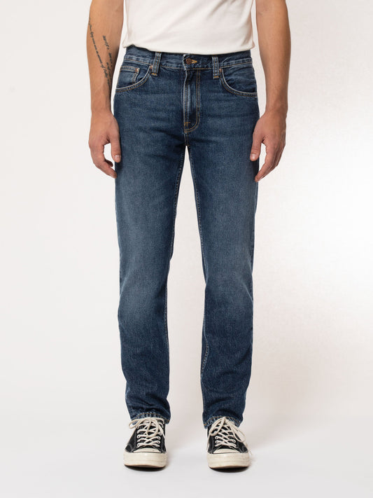 Jean droit bleu foncé en coton bio et recyclé - Gritty Jackson Blue Slate