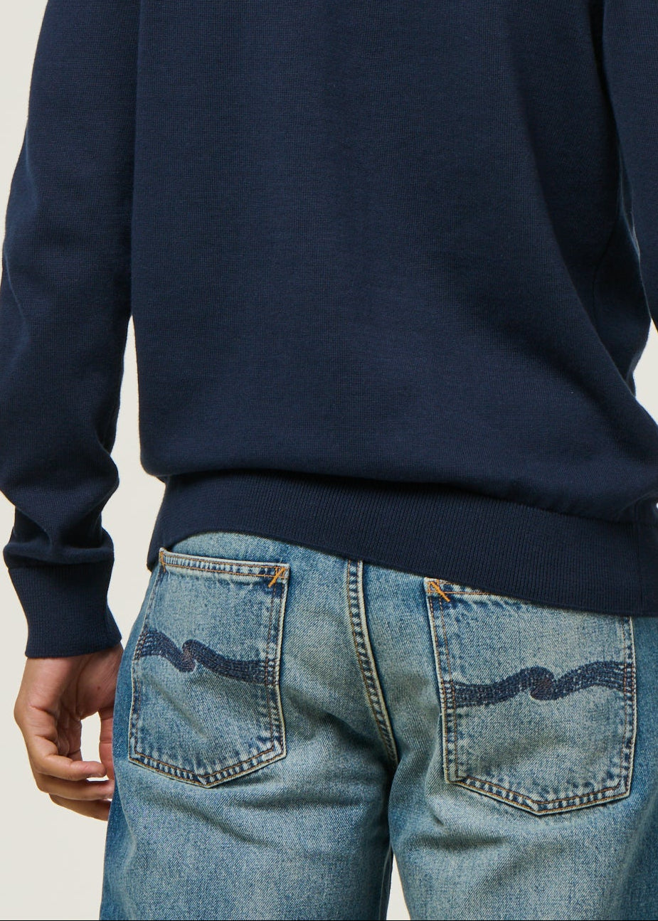 Jean droit large en coton bio | bleu "rad rufus summer shadow - mid blue wash"