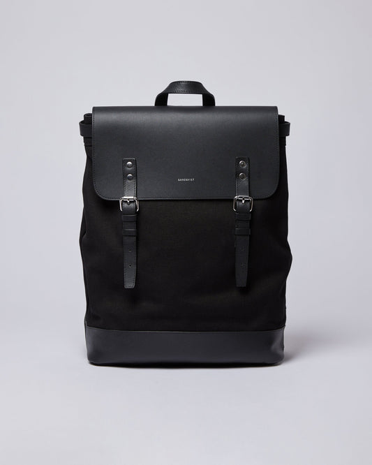 Sac à dos en coton bio et cuir certifié | noir "hege black with black leather"