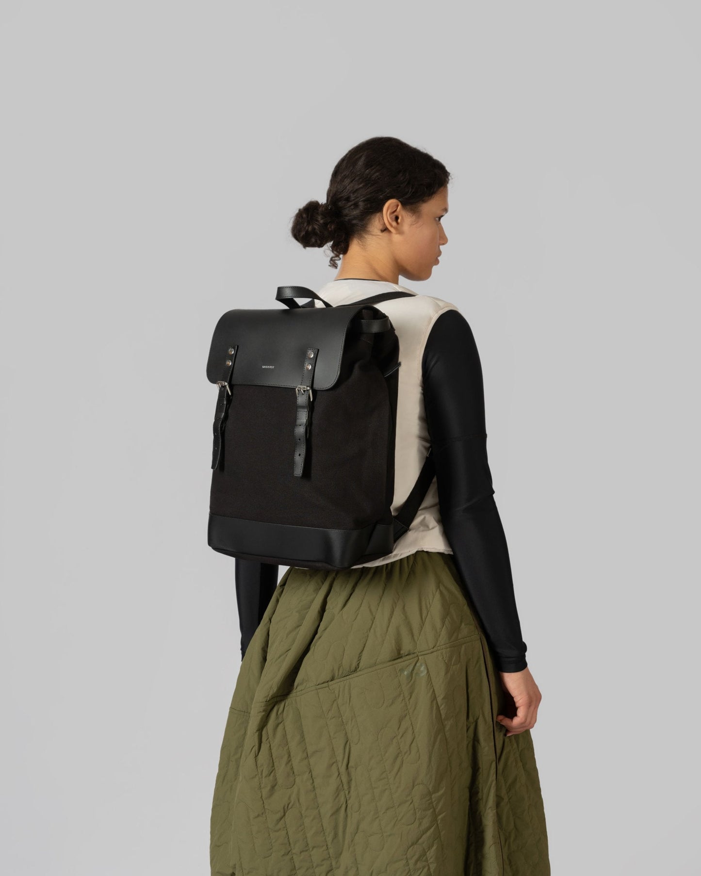 Sac à dos en coton bio et cuir certifié | noir "hege black with black leather"