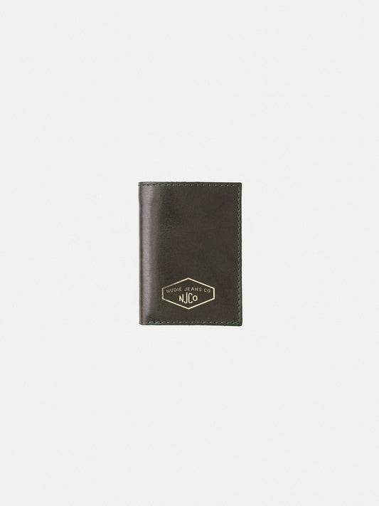 Porte carte noir avec coutures vertes en cuir à tannage végétal - hagdahl wallet new logo racing green