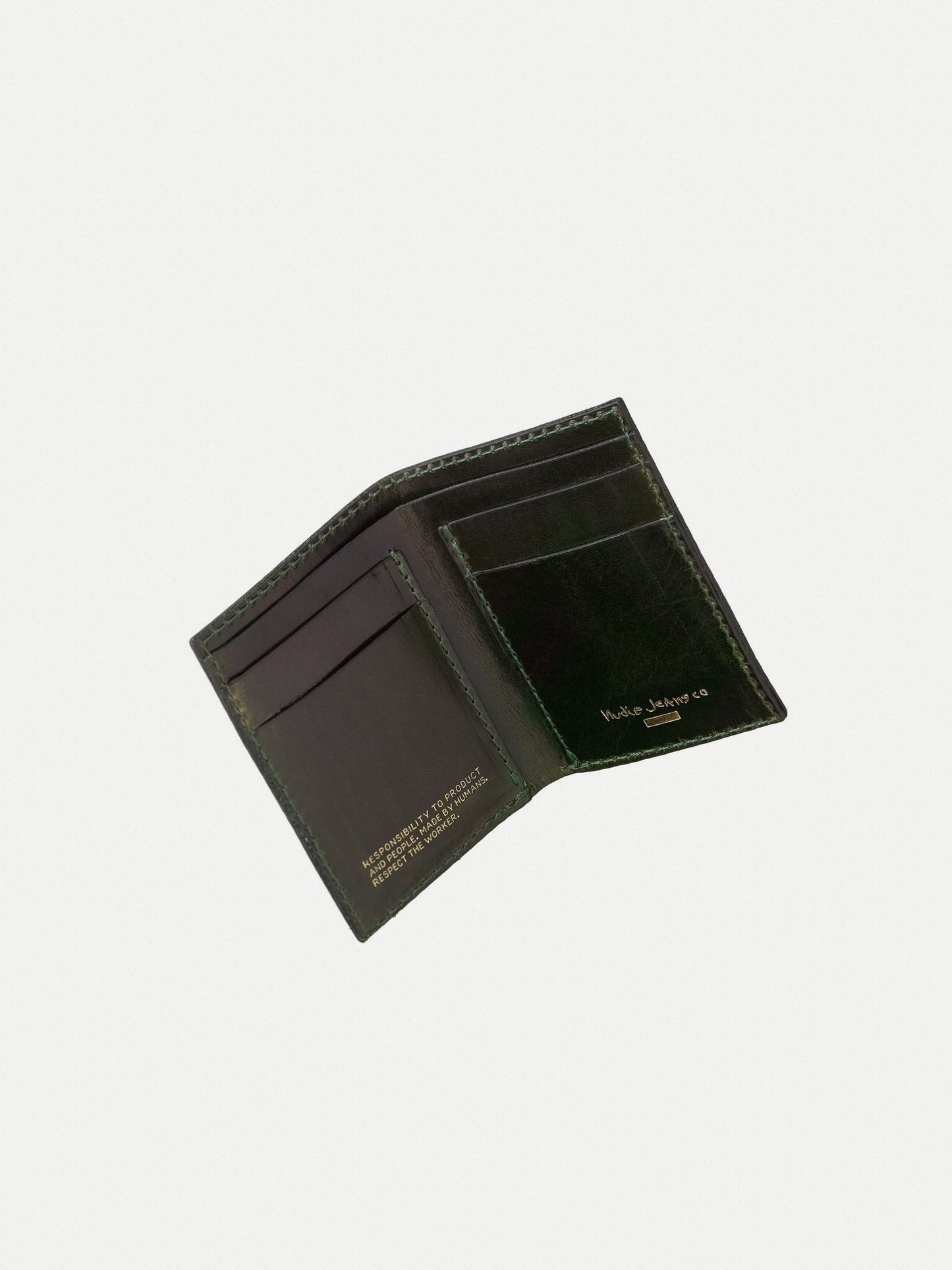 Porte carte noir avec coutures vertes en cuir à tannage végétal - hagdahl wallet new logo racing green