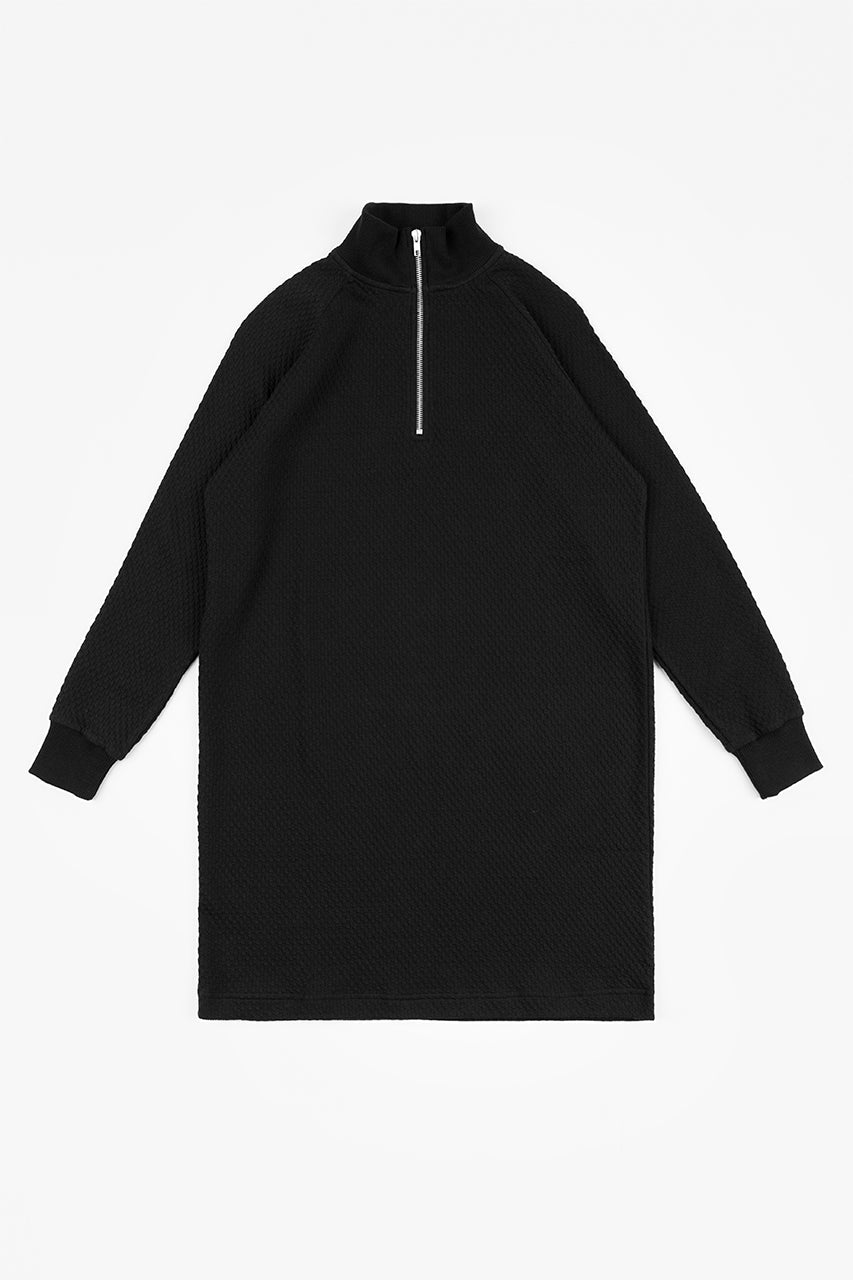 Robe pull col zippé en coton bio | noir "half zip waffle dress black"
