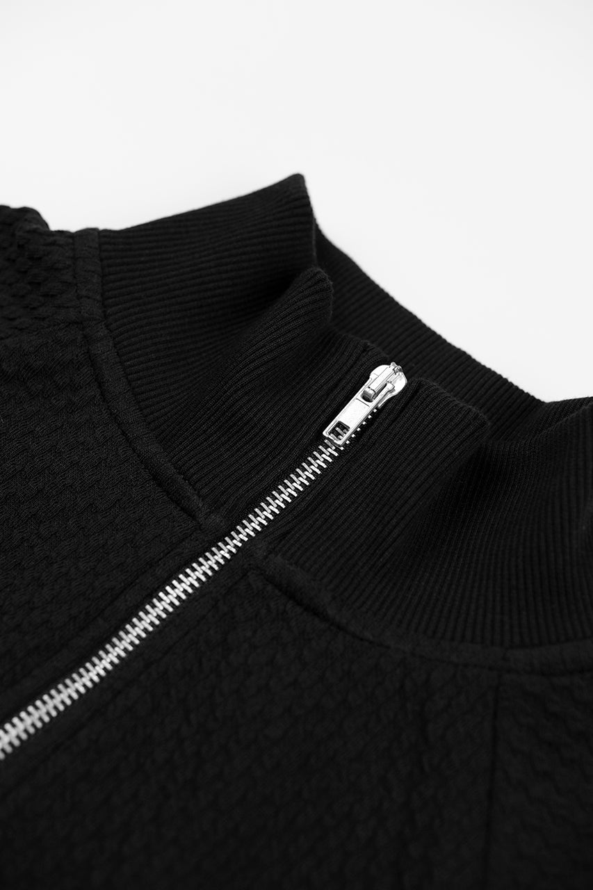 Robe pull col zippé en coton bio | noir "half zip waffle dress black"