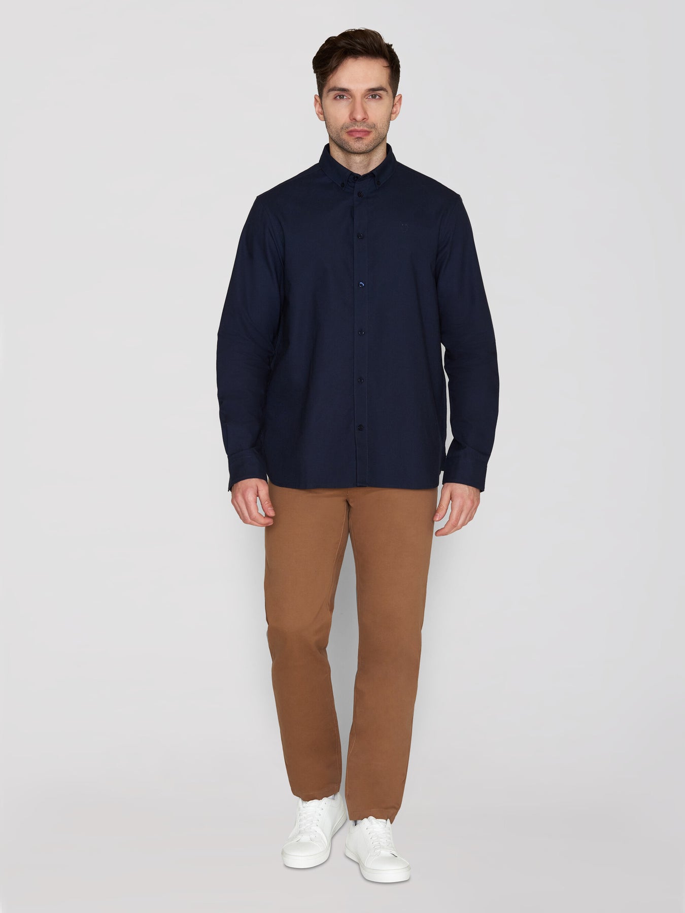 Chemise en coton bio | marine "harald small owl oxford regular fit shirt total eclipse"