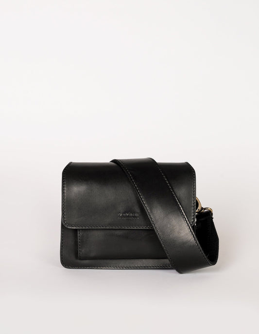 Sac à main bandoulière en cuir certifié | Noir "harper mini black classic leather"