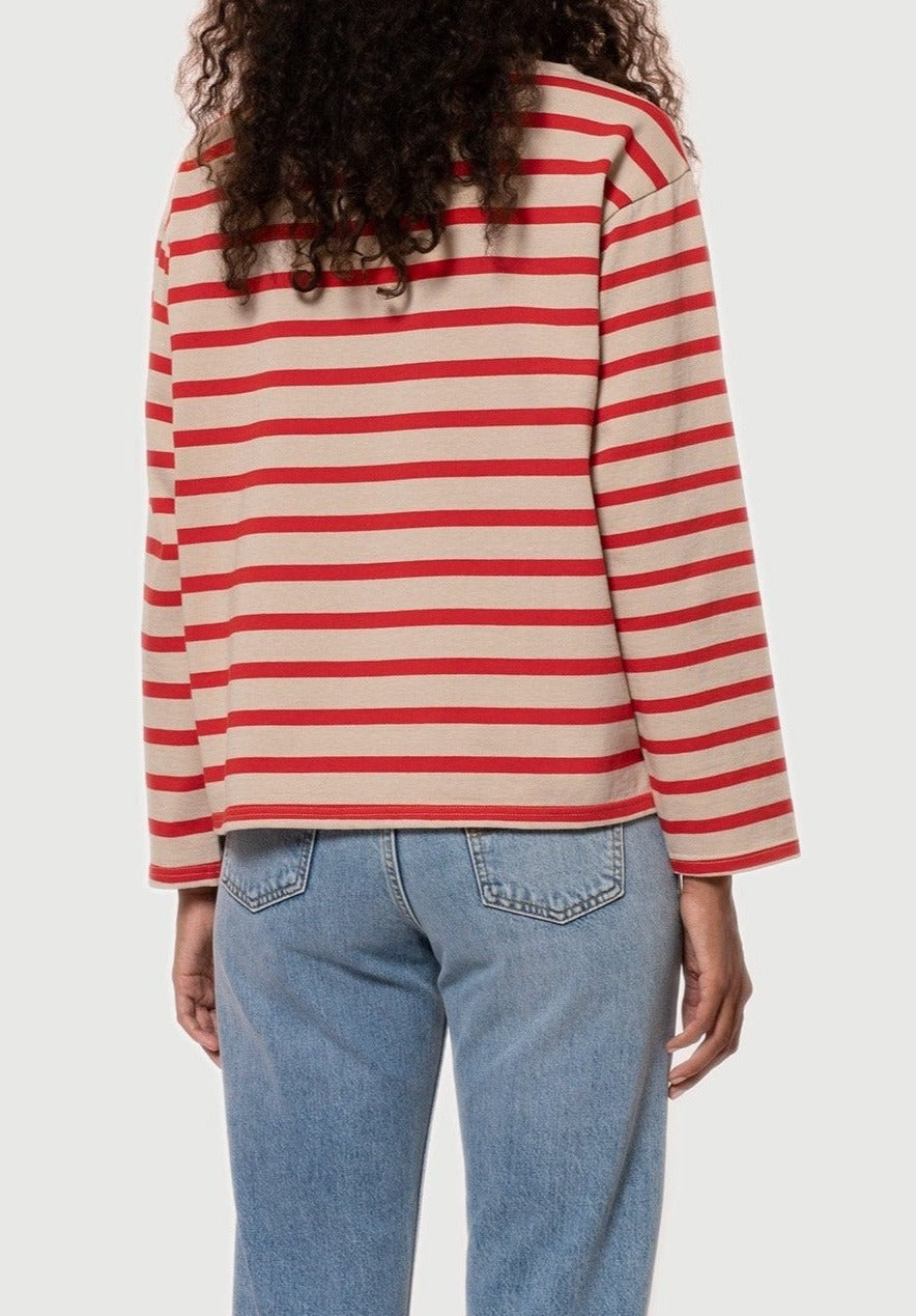 T-shirt marinière rouge et écru en coton bio - harriet breton stripe offwhite/red