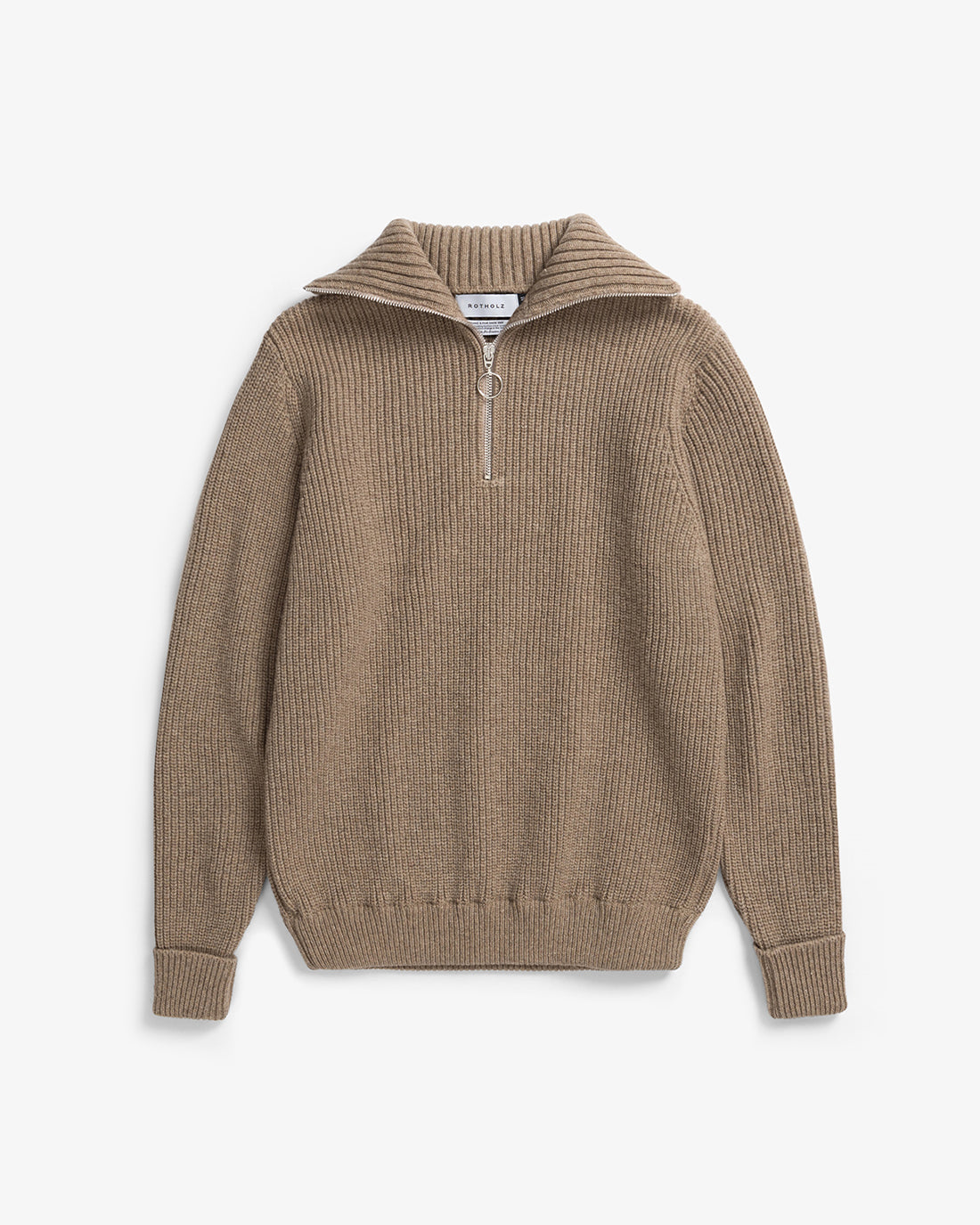 Pull maille col zippé en laine recyclée | beige "heavy knit troyer - soft clay"