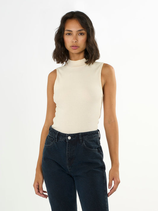 Top sans manches écru en coton bio - high neck buttercream