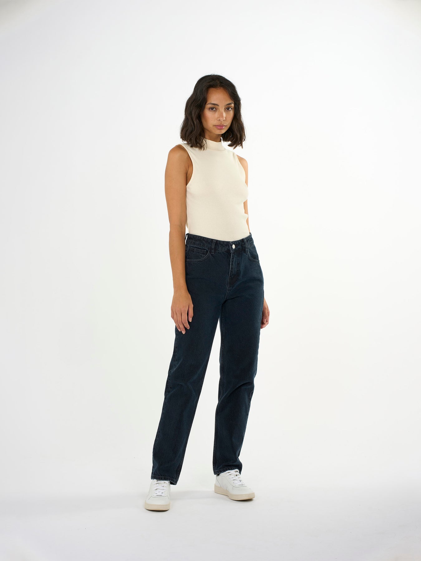Top sans manches écru en coton bio - high neck buttercream
