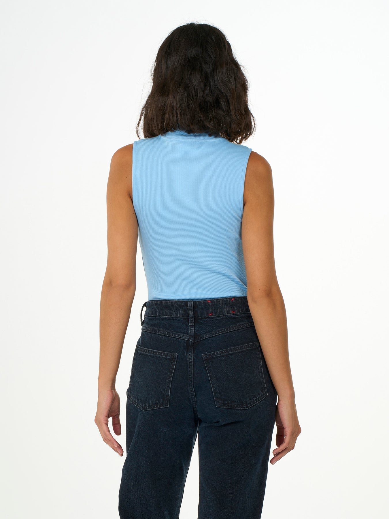 Top sans manches bleu ciel en coton bio - high neck rib top airy blue
