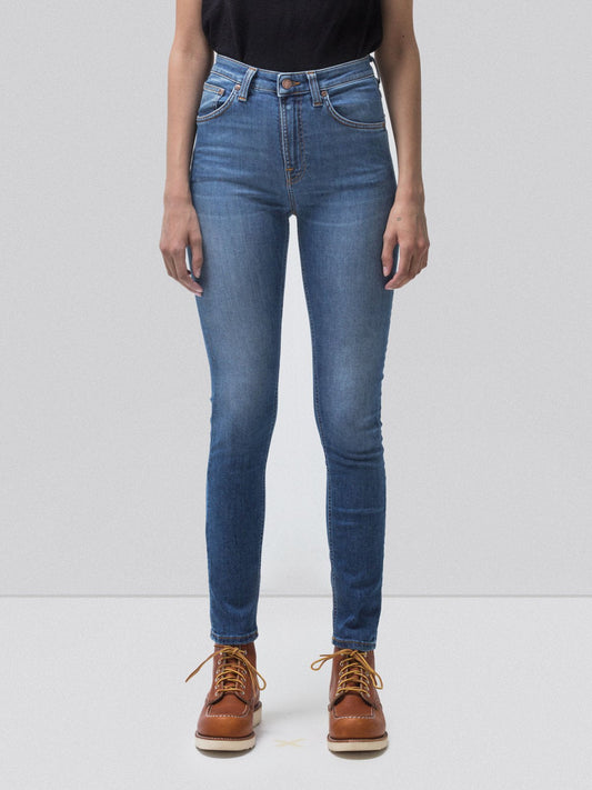 Jean skinny taille haute bleu délavé en coton bio - Hightop Tilde blue stellar