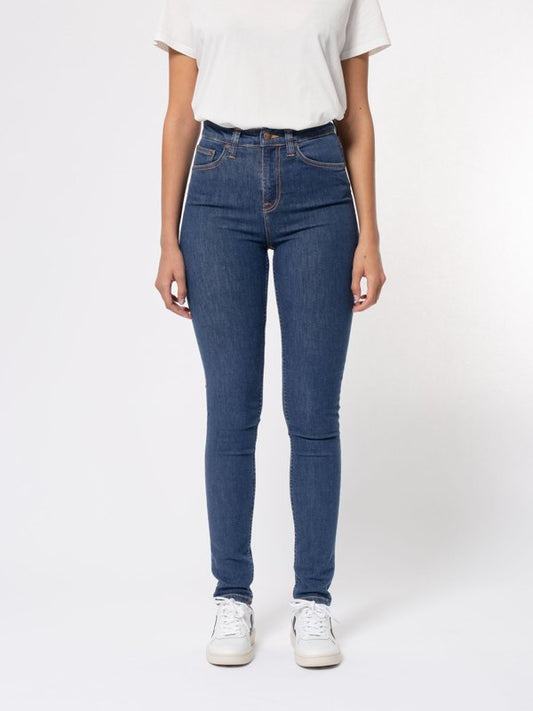 Jean skinny taille haute bleu en coton bio - Hightop Tilde light navy