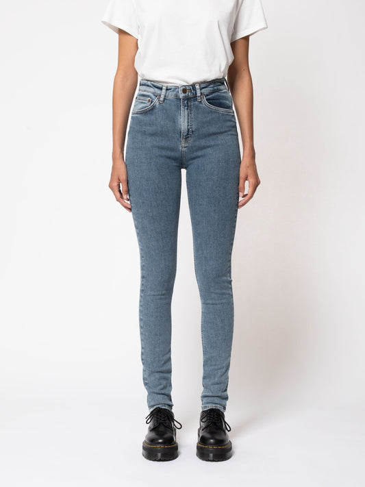 Jean skinny taille haute bleu en coton bio - hightop tilde light stonewash