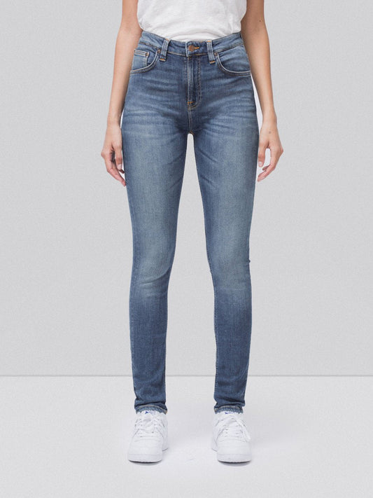 Jean skinny taille haute bleu clair délavé - hightop tilde mid indigo