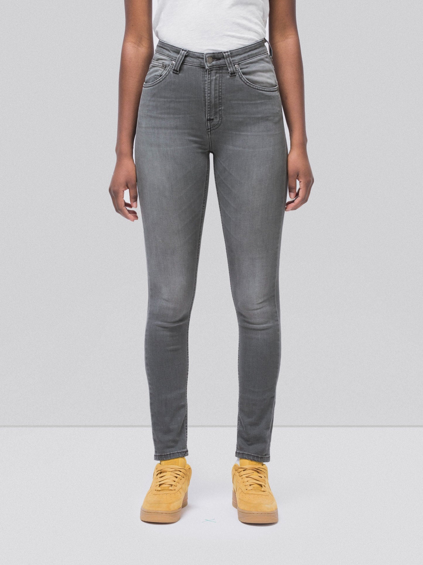 Jean skinny taille haute gris délavé en coton bio - Hightop Tilde grey wash
