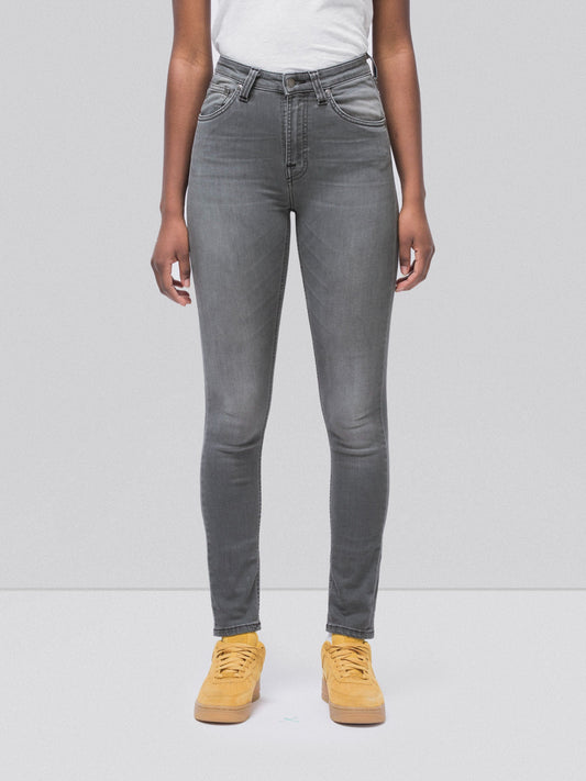 Jean skinny taille haute gris délavé en coton bio - Hightop Tilde grey wash