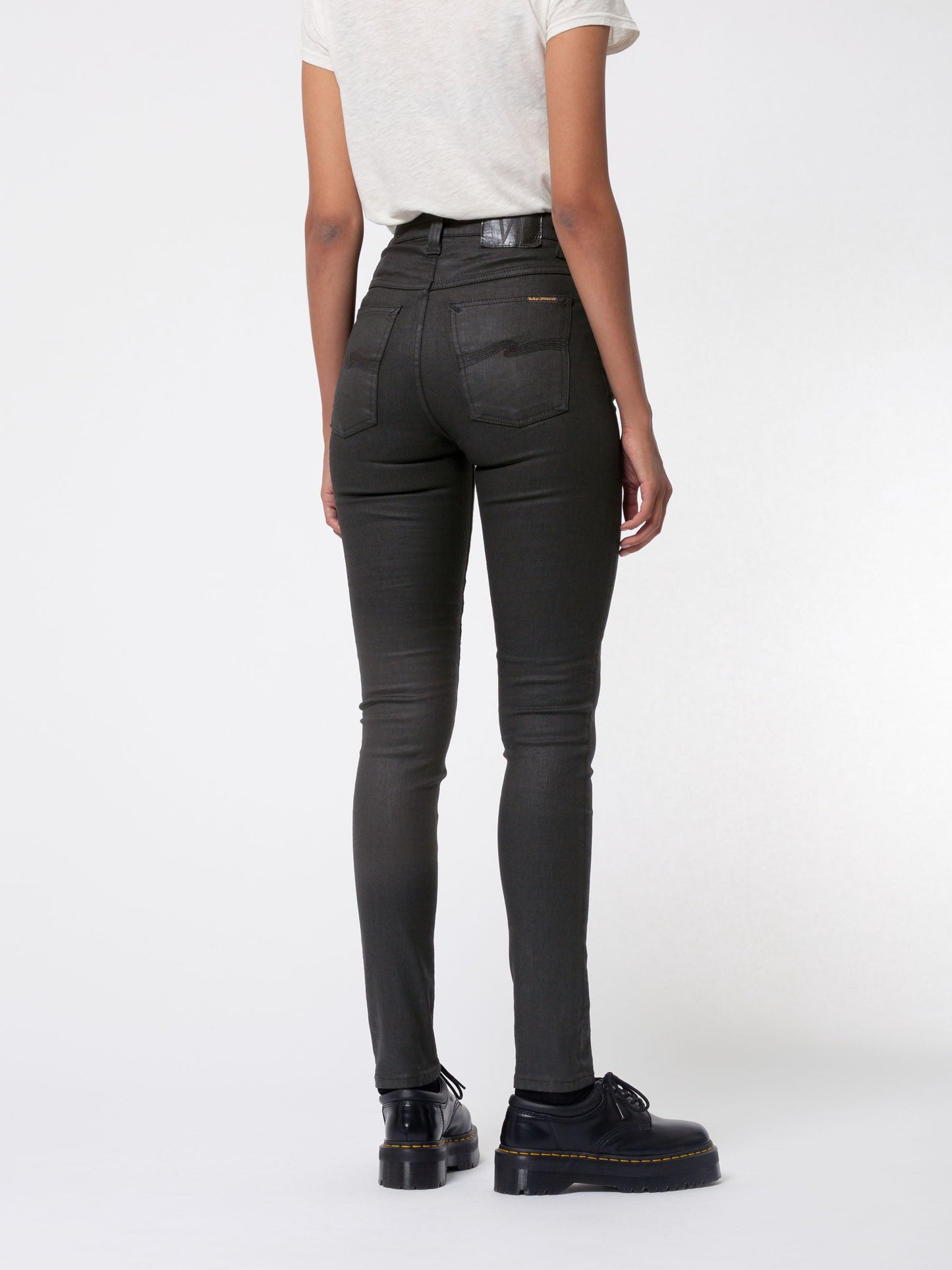Jean skinny taille haute noir enduit en coton bio - hightop tilde painted black