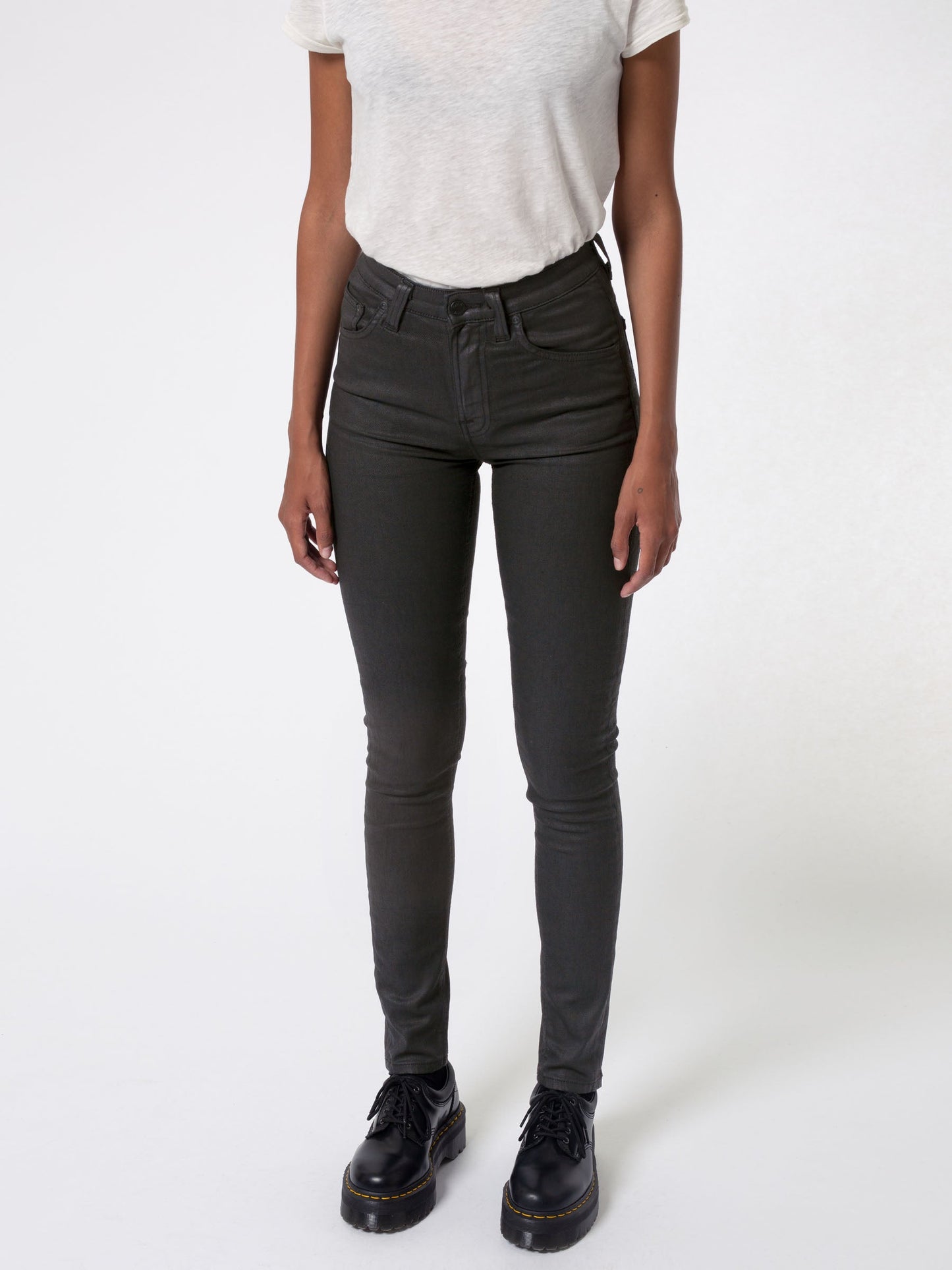 Jean skinny taille haute noir enduit en coton bio - hightop tilde painted black