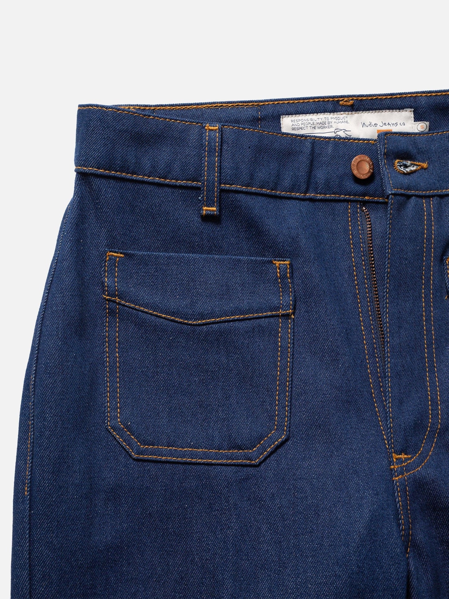 Jean droit brut en coton bio - holly western pants 70's blue denim
