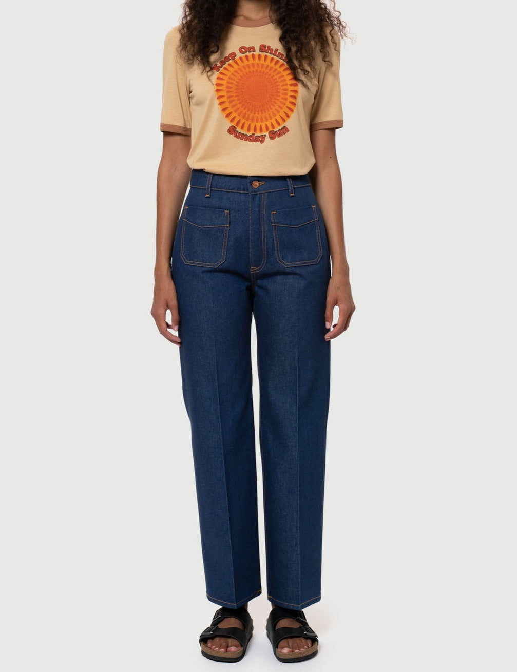 Jean droit brut en coton bio - holly western pants 70's blue denim