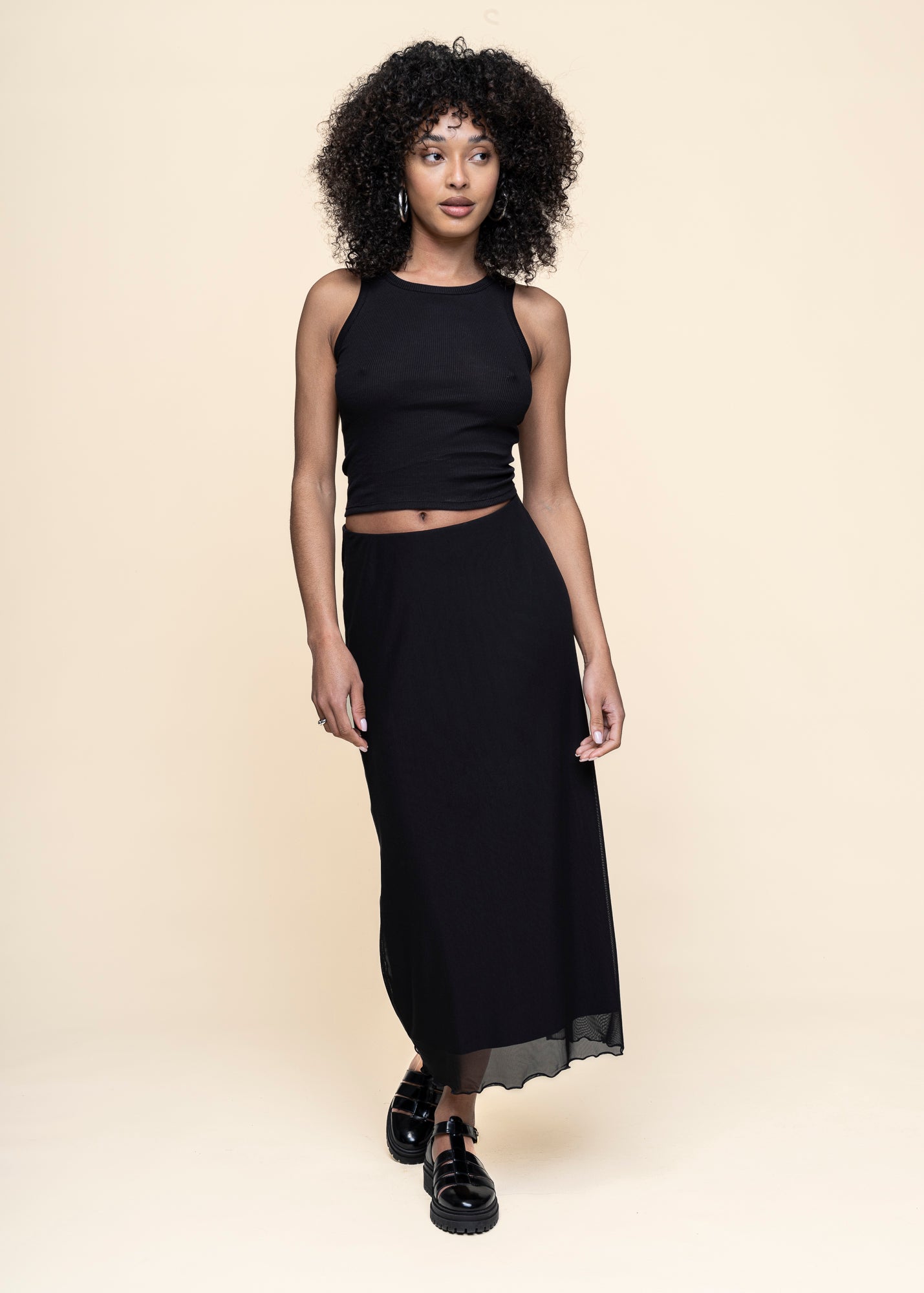 Top bi-matière en coton bio et mesh recyclé | noir "Holmen - black"