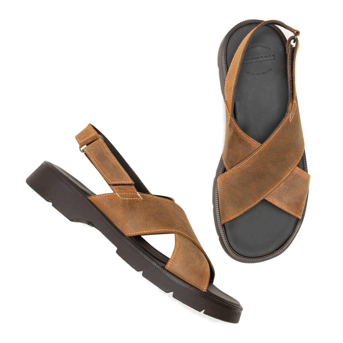 Sandales en cuir certifié | Ilot ec - cognac