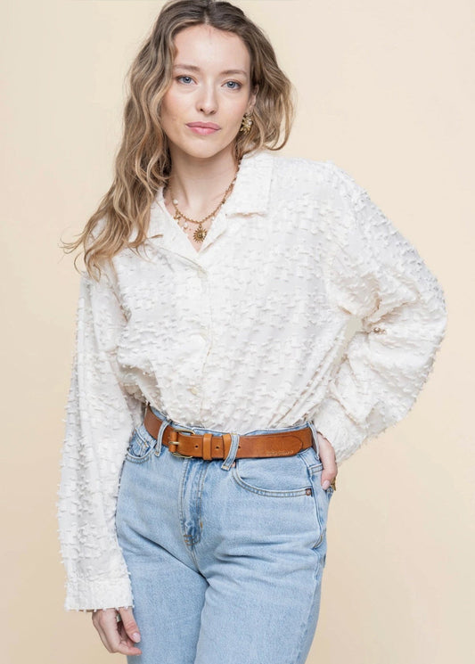 Chemise texturée en coton bio | écru "Juni fringe shirt - offwhite"