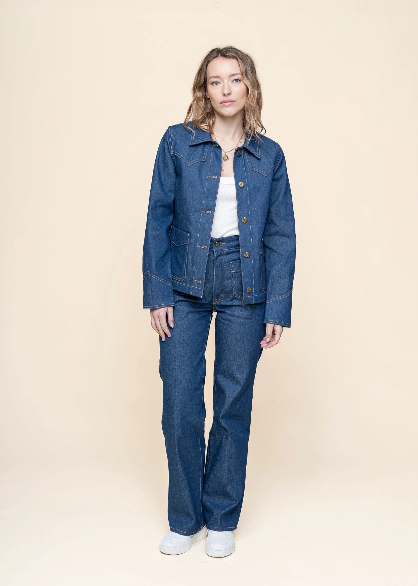 Veste en jean brut en coton bio - kelly western jacket 70's blue denim