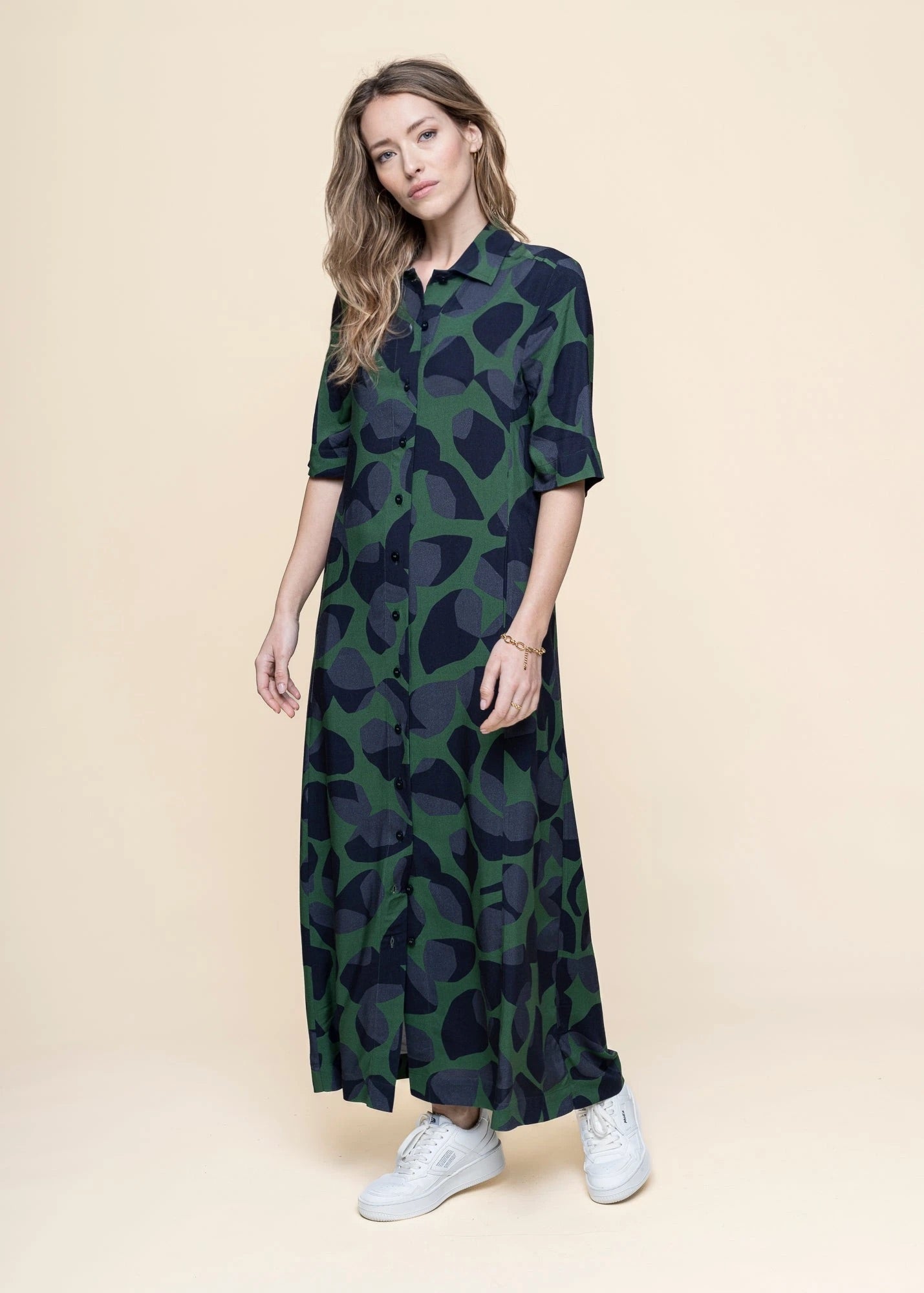 Robe en coton biologique | multicolore "leaf dark gianna dress - multicolor"